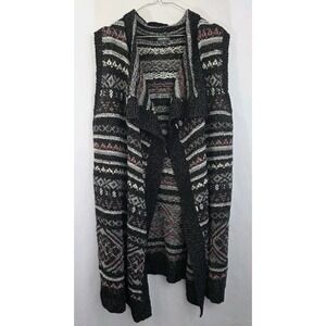 Eddie Bauer Vest Open Sweater Cardigan Sx L Aztec Southwestern Sleeveless Cozy